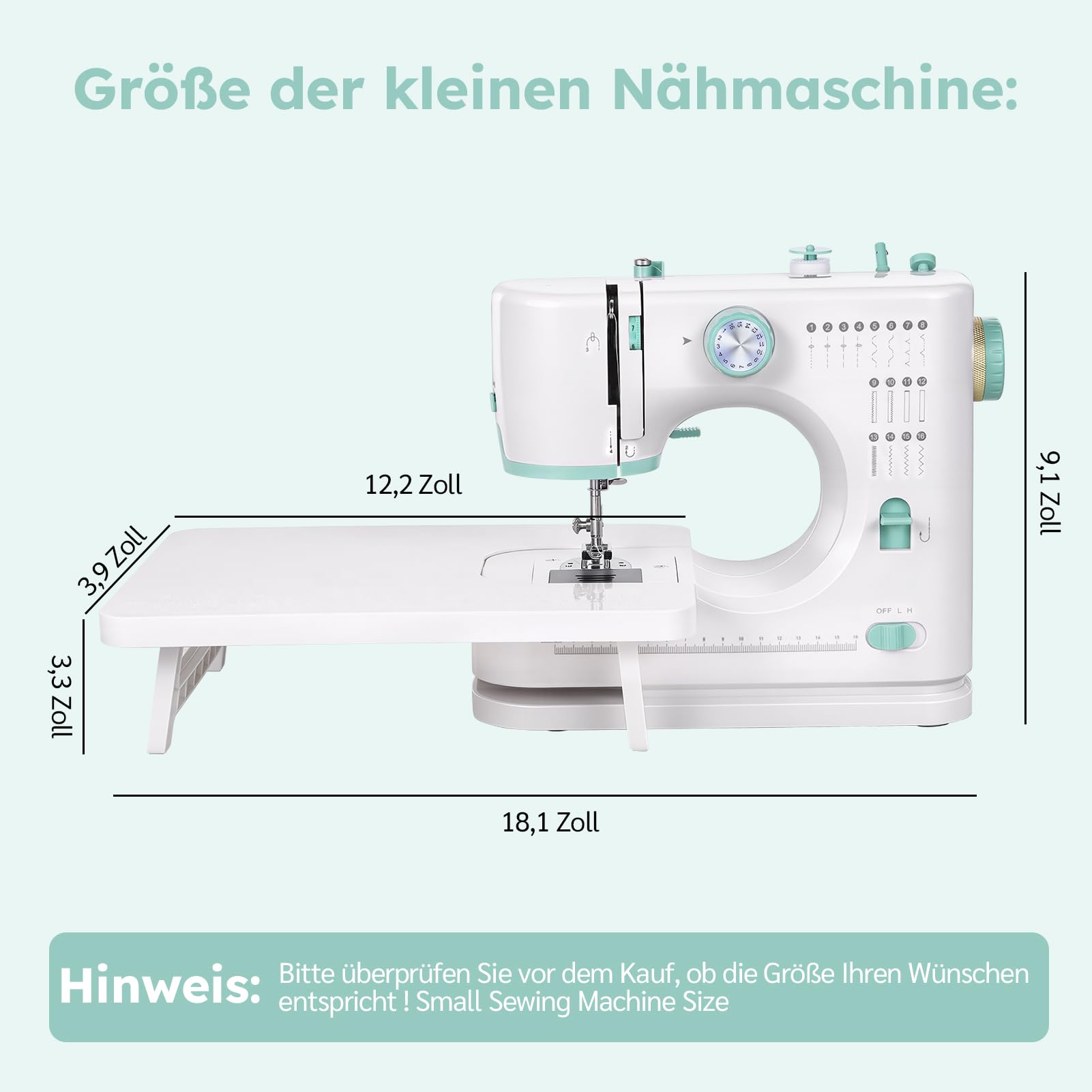 Máquina de coser para principiantes con 16 programas de puntada, máquina de coser de doble aguja de doble hilo, máquina de coser eléctrica con pedal de pie, 2 velocidades, luz LED, mesa de extensión y