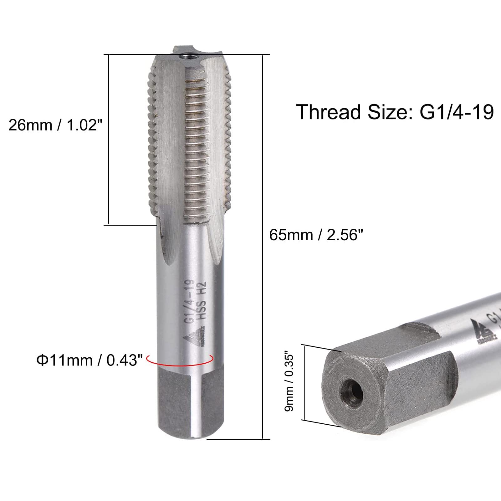 TOP-VIGOR G1/4-19 Straight Flute Screw Thread Tap, 4 Straight Flutes Right Hand Metric Machine Tap with H2 Tolerance - Image 2