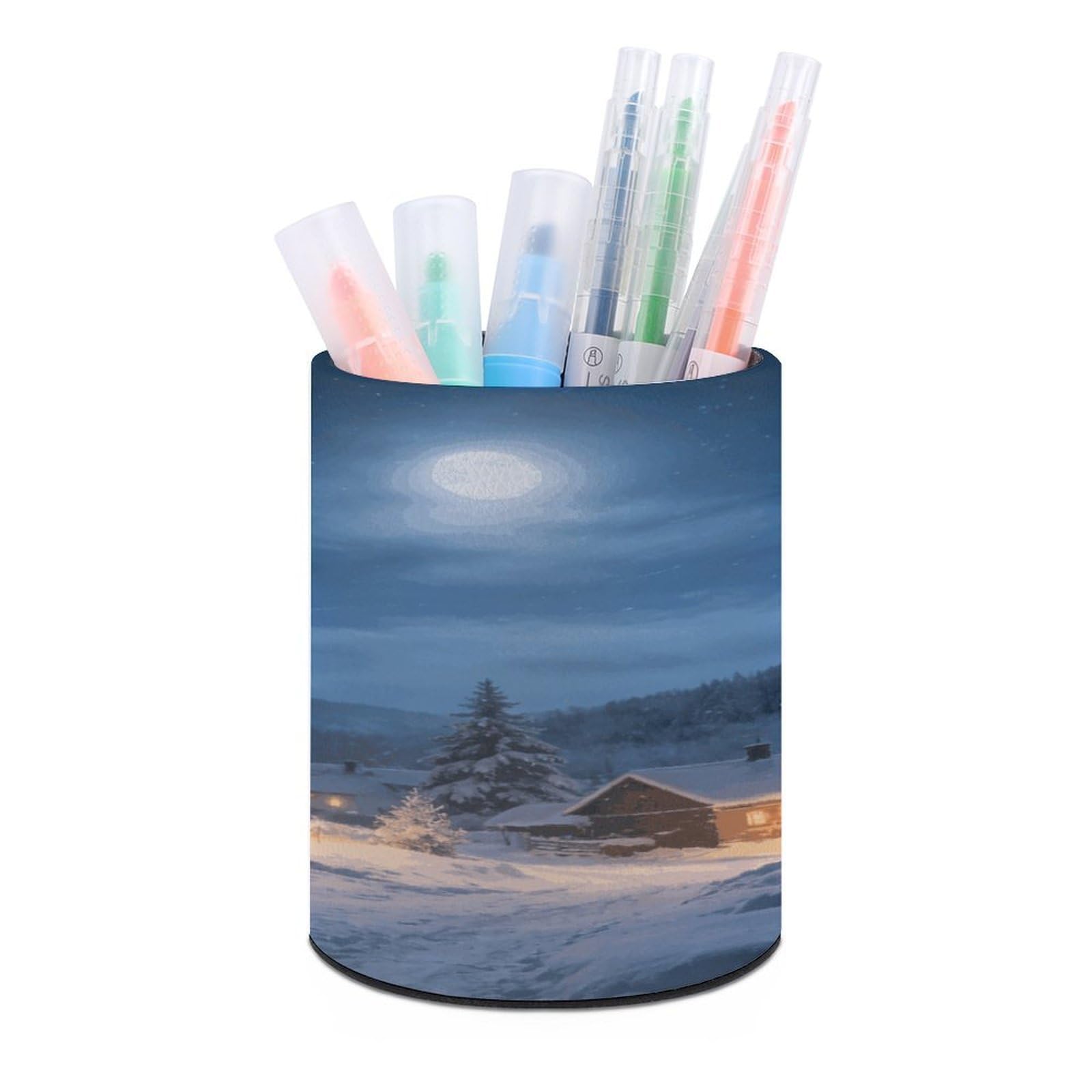 LZQPOEAS - Silent Night Pen Holder for Desk Organizer, Minimalist Modern Storage Case for PU Leather Round Pens Supplies