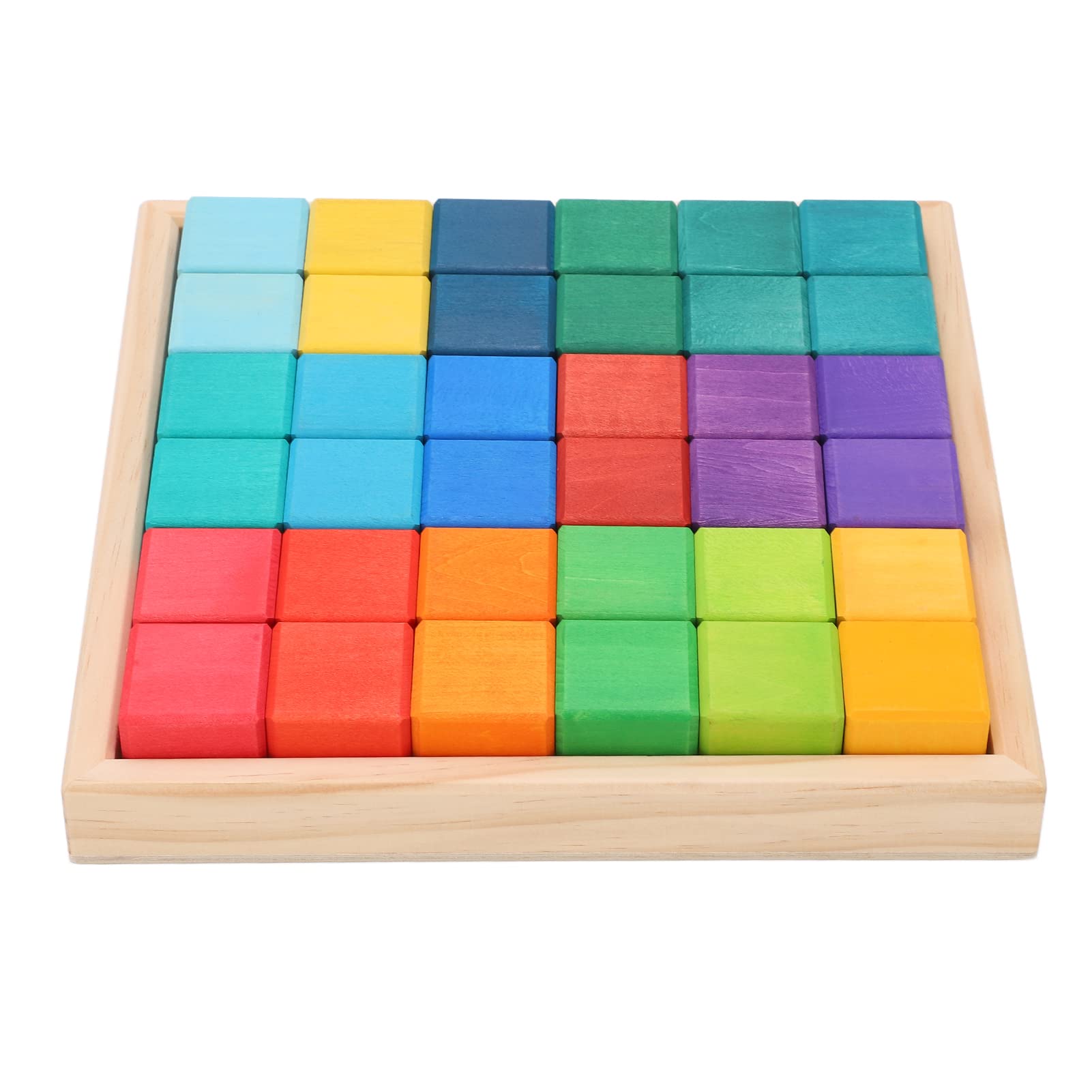 Cubi Colorati Impilabili in Legno da 36 Pezzi con Struttura Dura, Blocchi Colorati per Bambini, Bordi Smussati, Set di Giocattoli in Legno