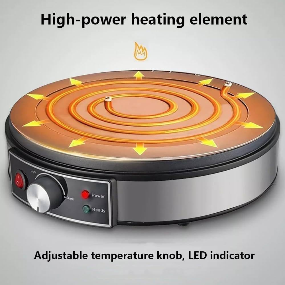 Crepe Maker elettrico 1000 W – Piastra di cottura antiaderente da 27,9 cm, temperatura regolabile, indicatore LED, perfetta per crepes, pancake e crepe sottili