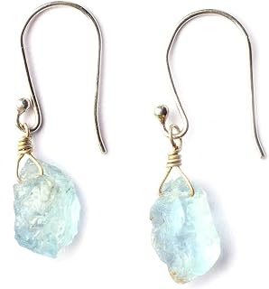 Natural Aquamarine Earring in 925 Sterling Silver, Rough Gemstone Earring, Silver Jewelry, Birthstone Earring, Chain, Gift For Her, Christmas Gift