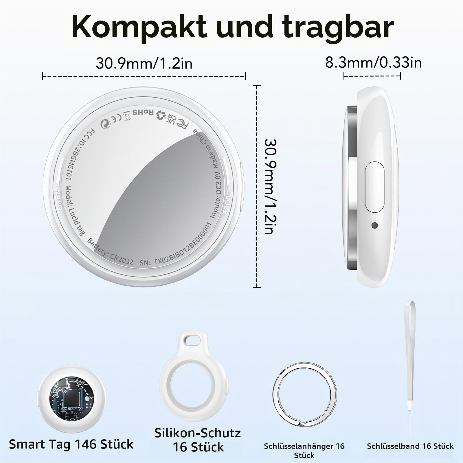 Air Tags Schlüsselfinder 16er Pack für Apple Wo ist? APP (Nur iOS) | [MFi-Zertifiziert] Smart Tracker Key Finder Austauschbarer Akku, 100 dB Alarm, Koffer Tracker für Gepäck/Taschen/Schlüssel