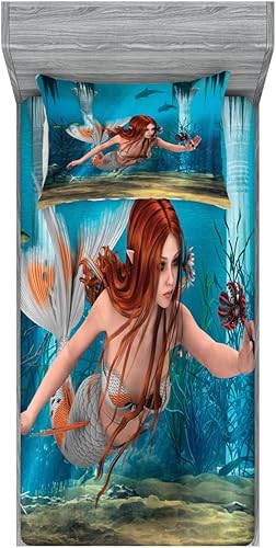 Miniatura 227 de Ambesonne Juego de sábanas bajeras y fundas de almohada de los años 90, patrón geométrico en estilo retro, formas redondas de triángulo de media