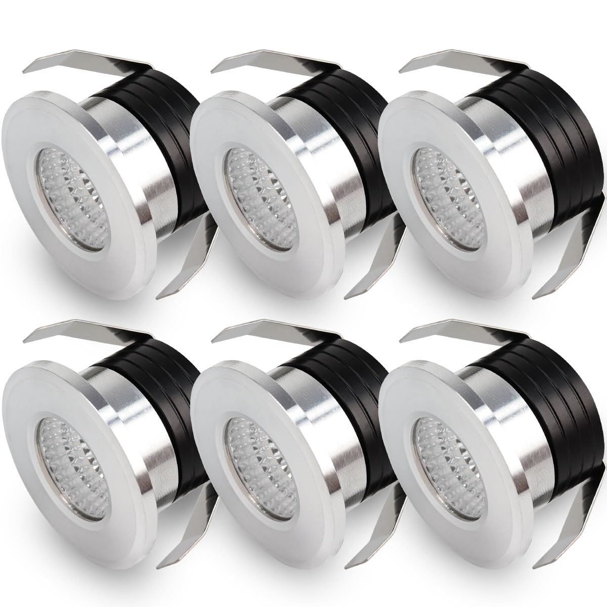 yeerockal 6 Stück Mini Einbaustrahler Set, 3W Klein Spots mit Trafo(Austauschbar) Aluminium Außengehäuse LED fest verbaut Einbauspots per Glasraum Balkon DIY Decken Möbel Beleuchtung (Silber)