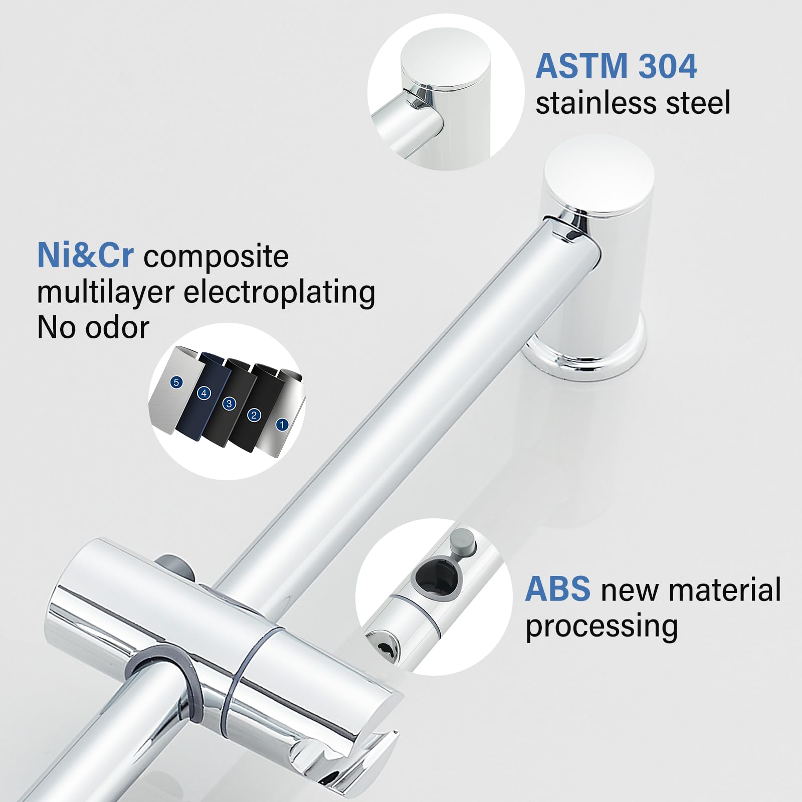 Rozin Kit asta saliscendi per doccia da bagno, regolabile, con tubo da 150 cm e portasapone