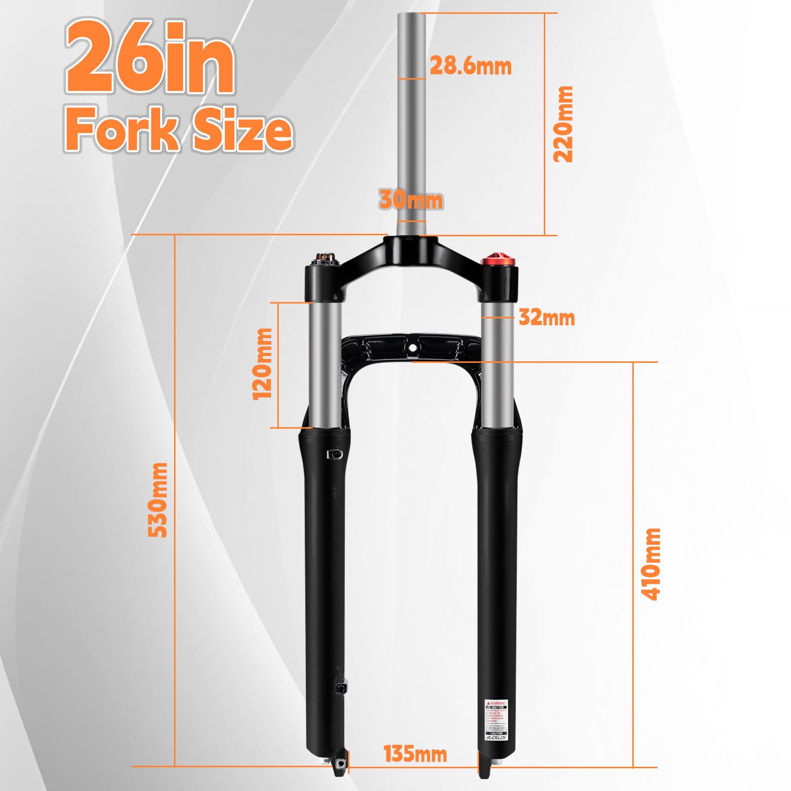 26 x 4,0 Zoll Fat Tire MTB-Federgabel, 100 mm Federweg, Nabenabstand 135 mm, 1 1/8 Zoll gerades Rohr, manuelle Sperre, Ölfeder-Vorderradgabel, passend für Snow Beach XC Mountainbike