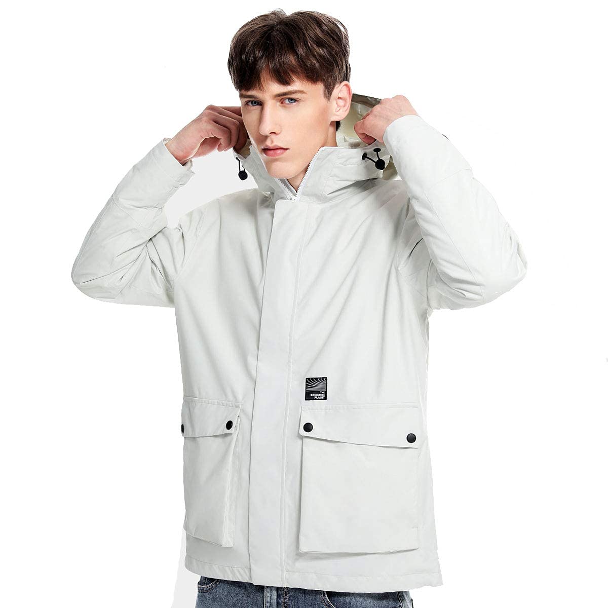 MU Chaqueta de Esquí a Prueba de Agua de Los Hombres 3 en 1 Windoorvientos Winter Warmable Warmable Abrigo Cómodo Cómodo Fleece Ropa Interior/White/Xl