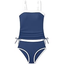Girls Tankini Swimsuit 2 Piece Bathing Suit Color Block Strap Drawstring Girls Swimwear for Beach Pool