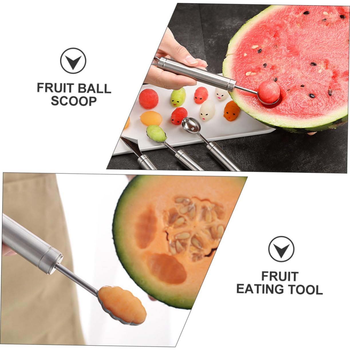 COLLBATH 4 Stück Melonenlöffel aus Edelstahl mit Schnellem Ausstechen und Schöner Form für Obst und Eiskugeln in Küche