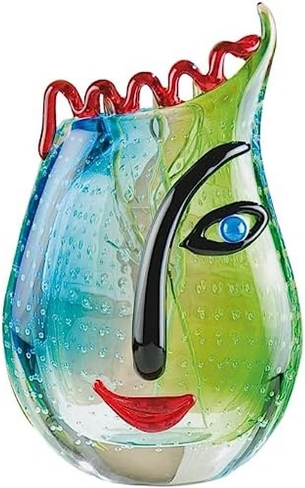 GILDE GLAS art Vase Face Sculpture and Decorative Object Handmade Height 28 cm