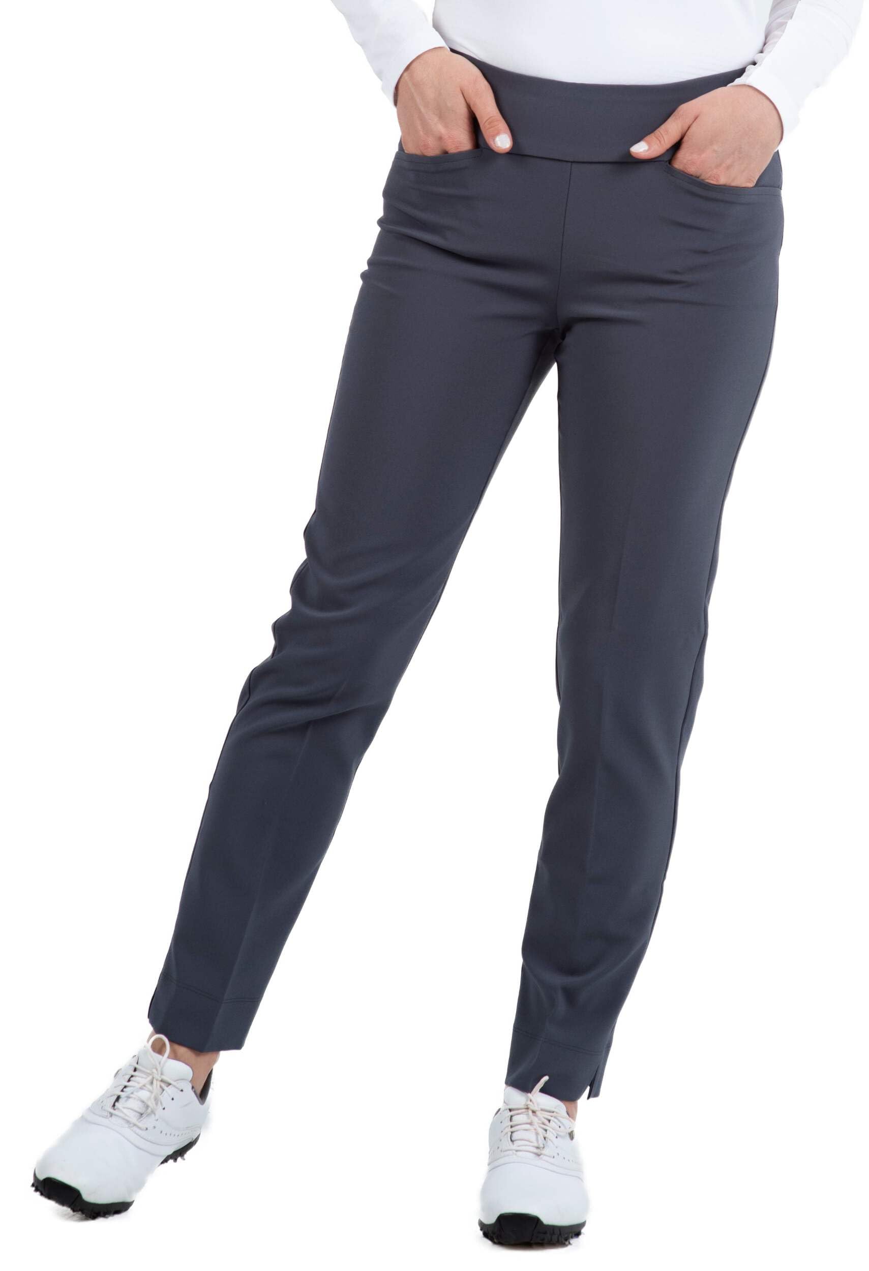 IBKUL Athleisure Wear Sun Protective UPF50 Stain-Resistant Women’s Ankle Pants w Front & Back Pockets - 72000 Charcoal Solid 8