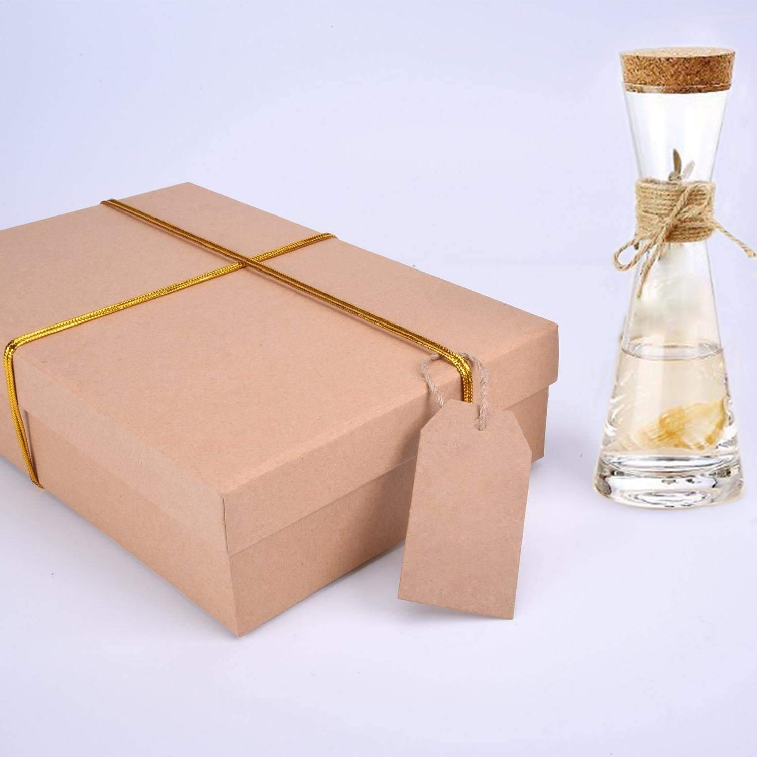 G2PLUS 200PCS Etiquetas de Papel Kraft 4x7CM - Etiquetas de Regalo Marrón Con Cuerda de Yute para Manualidades, Navidad, Cumpleaños
