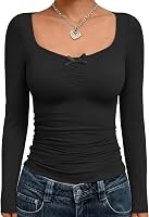 Trendy Queen Women's Long Sleeve Y2K Tops - Cute Sweetheart Neck Going Out Shirts, Slim Fit Crop Fall Fashion 2025