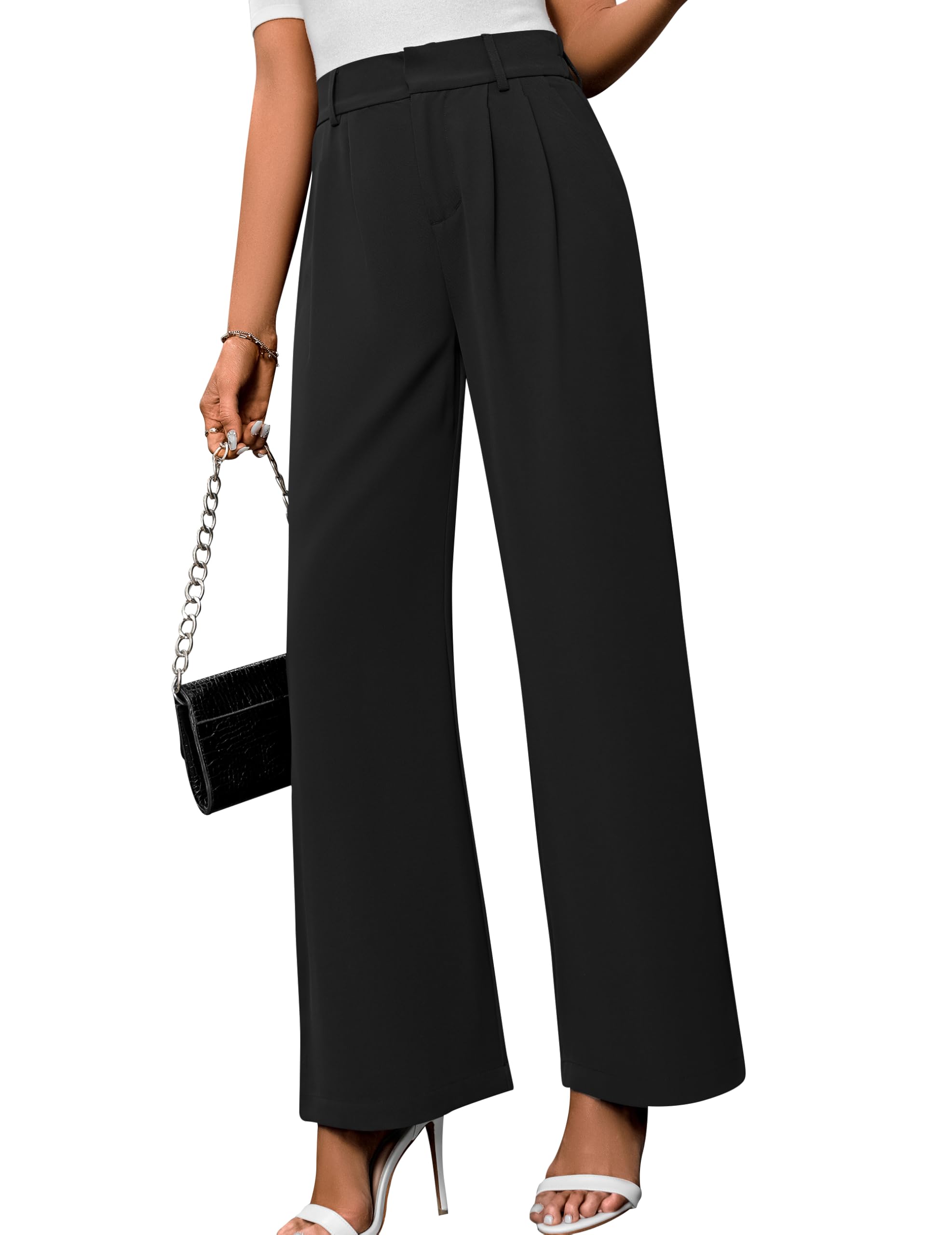 Womens Casual Trendy Wide Leg Suit Pants Casual High Waisted Pleated Dress Pants 2025 Fall Baggy Work Trousers