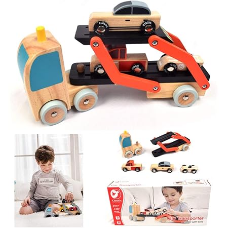 Amazon Classic World クラシックワールド カートランスポーター Cl おもちゃ 知育玩具 トレーラー トラック ミニカー 木製 幼児 1歳半 18カ月 プレゼント 出産祝い クリスマス ミニカー ダイキャストカー おもちゃ
