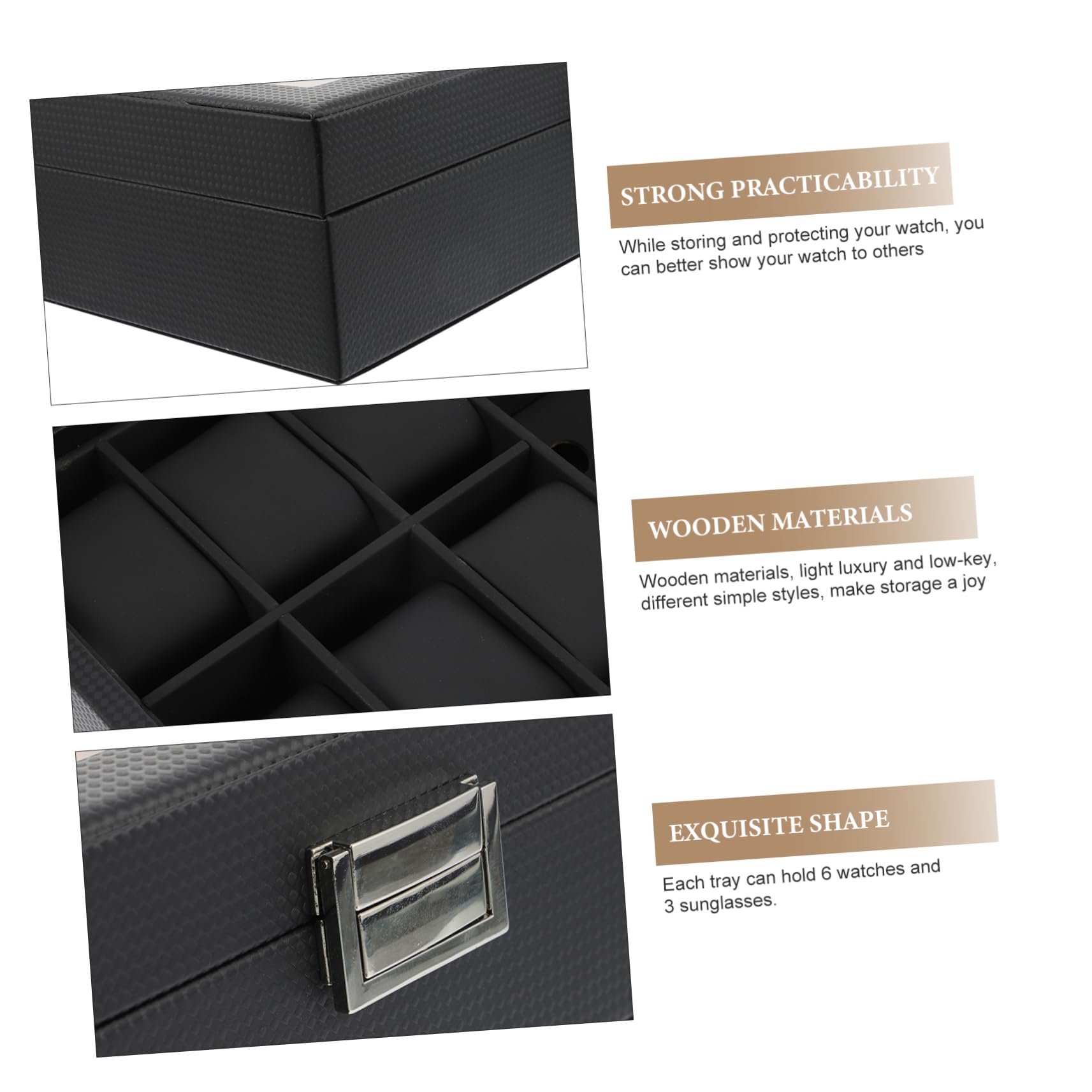 FRCOLOR Caja para Relojes Negra de 6 Ranuras y 3 Gafas en PU