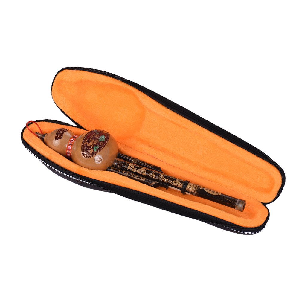 Chinesische handgefertigte schwarze Hulusi-Kürbis-Flöte aus Bambus, ethnisches Musikinstrument, Tonart C, mit Etui für Musikliebhaber