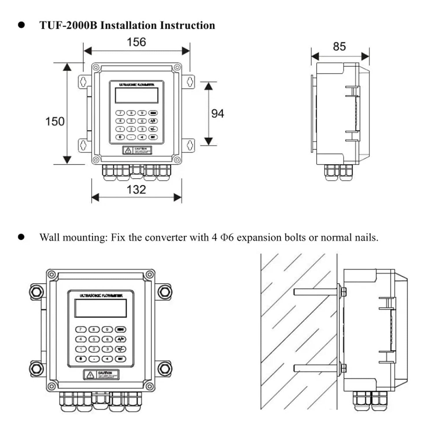 Medidor De Flujo Ultrasónico De Pared Tuf-2000b Medidor De Flujo Ultrasónico De Agua Modular Tuf-2000m Transductor De Flujo De Líquido Digital Dn15-700 Error Bajo, Blue, TUF-2000B TS-2
