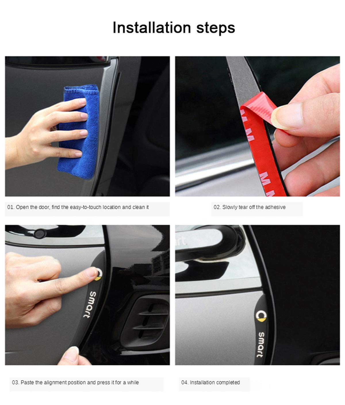 SHIFENG Adesivo Protettore Anti Collisione per Portiera Auto Per MB Smart 450 451 453 Fortwo Forfour Strisce Decorative Esterne Trim Confezione da 2 (Nero)