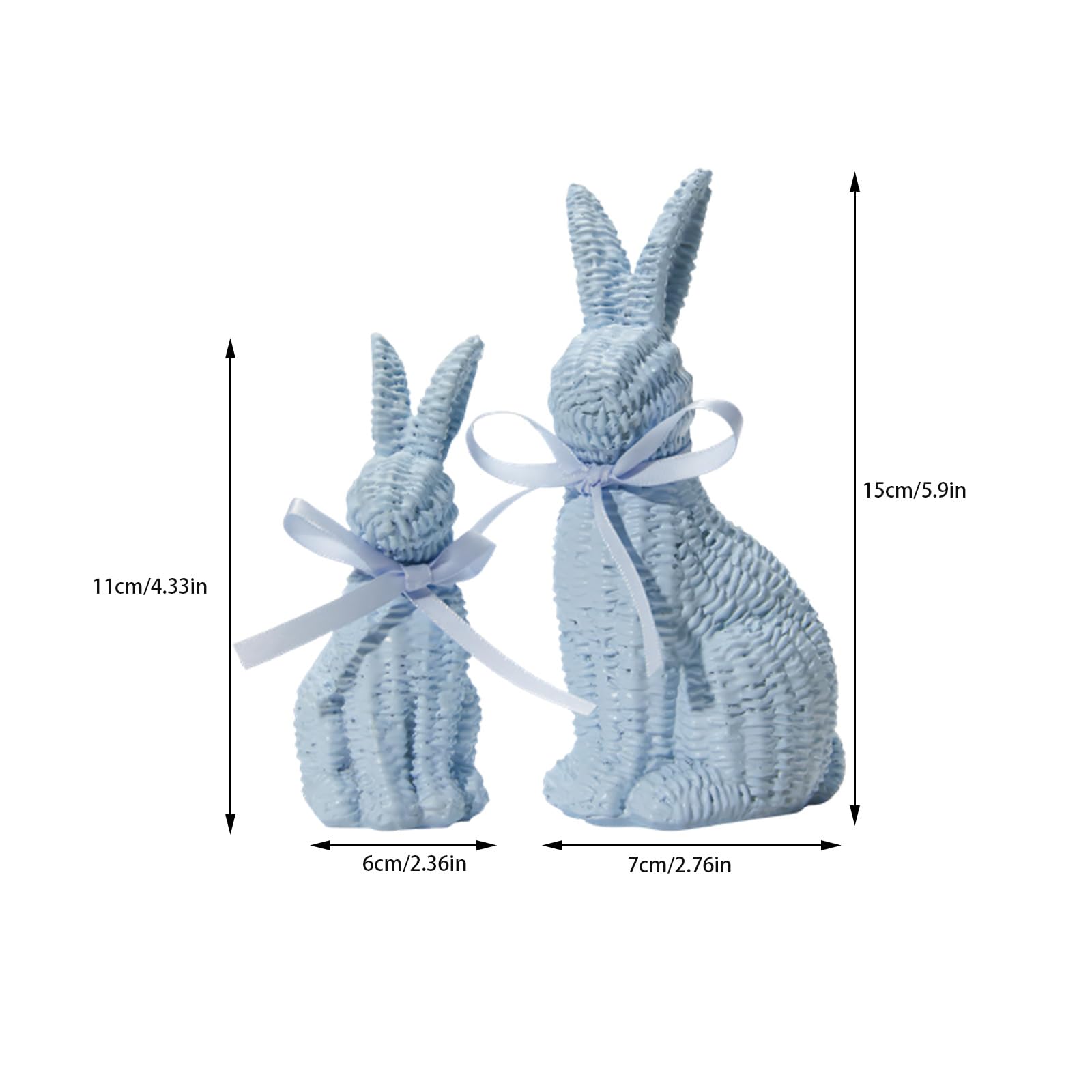 Set di 2 statuette di coniglietti pasquali effetto rattan, per scrivania, decorazione primaverile, coniglietti pasquali
