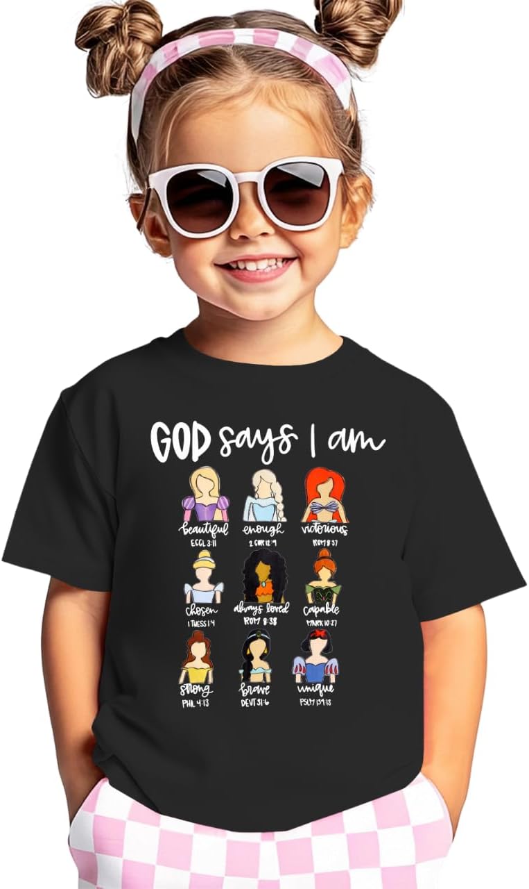KEKEMI Toddler Girl Christian Shirts God Says I Am Beautiful Enough T-Shirt Princess Outfit Motivational Bible Verse Tee Tops