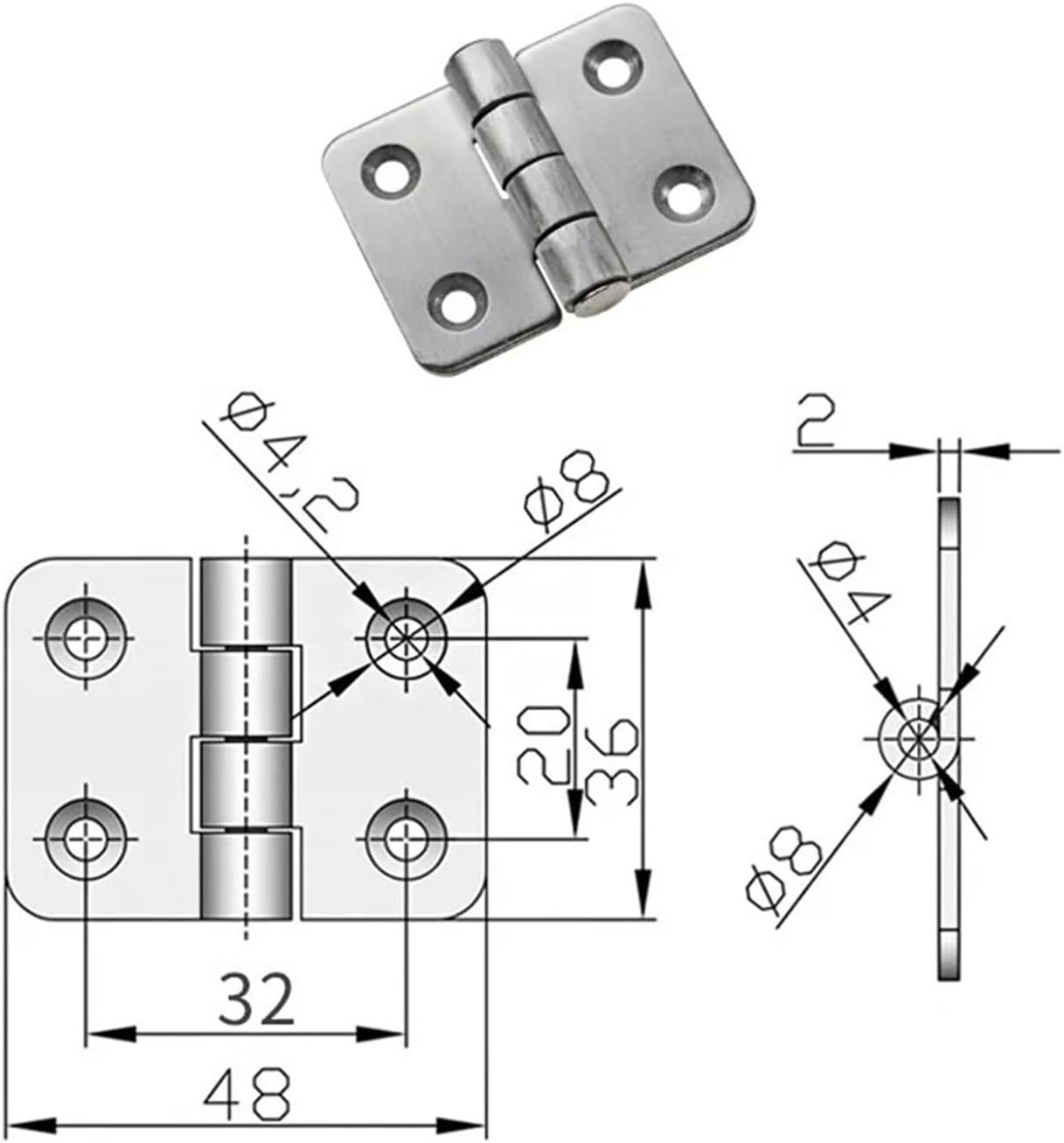 304 Stainless Steel 2-inch Industrial Flat Open Folding Cabinet Door Hinge 1Pcs(CL077-1A)