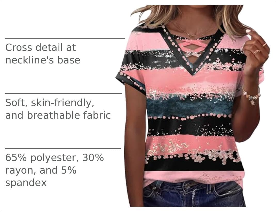 Rapbin Short Sleeve Shirts for Women Spring Tops for Women 2026 V Neck Criss Cross Tees Womens Summer Tops image 4