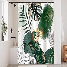 Shower Curtain 120 x 200 cm, Anti-Mould Shower Curtain, Tropical Green Jungle Palm Leaves Bath Curtains Washable Waterproof Fabric Bathroom Curtains with 8 Hooks