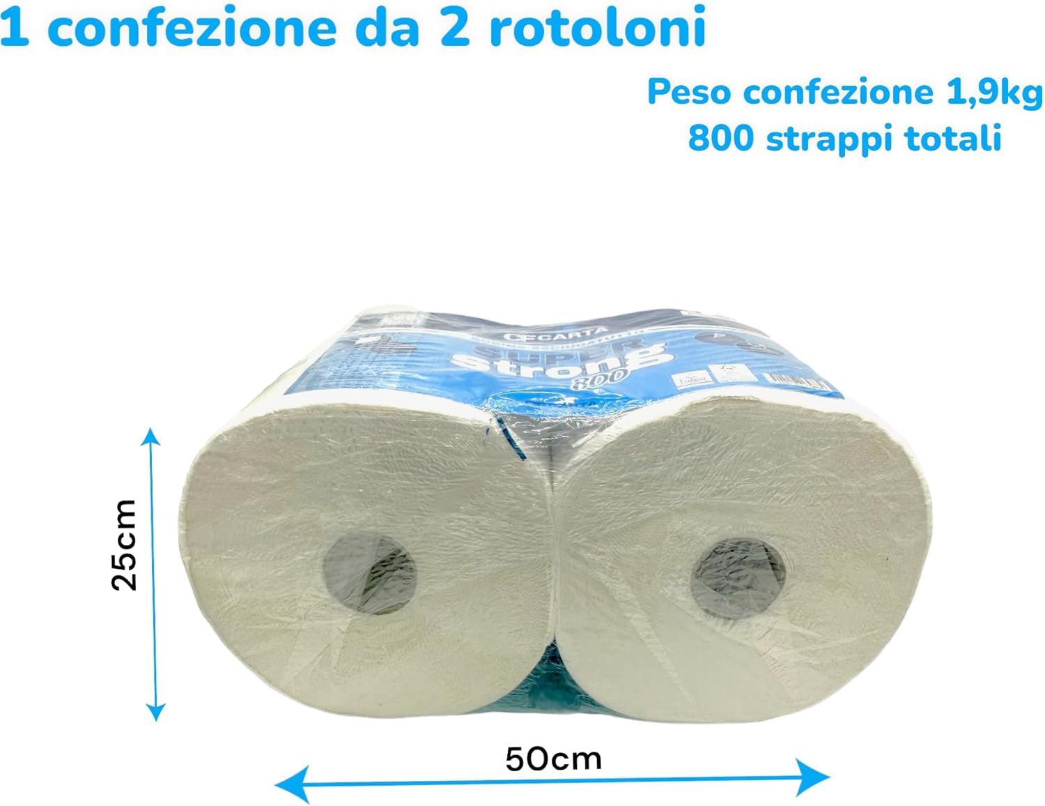 2 rotoloni asciugatutto SuperStrong 800 2veli micro incollati 800 strappi CF CARTA