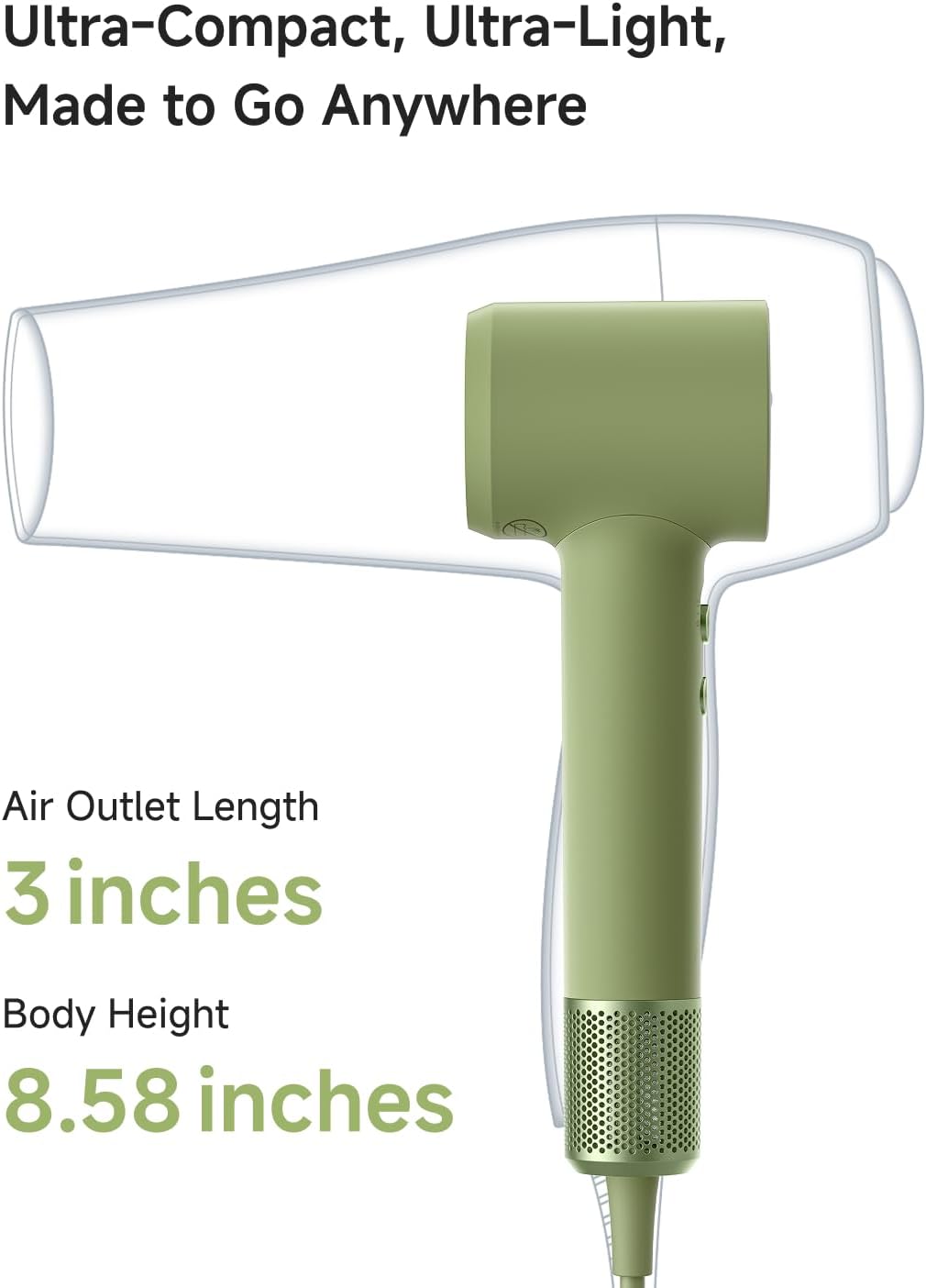 Laifen MINI Hair Dryer, Lightweight and Compact High Speed 200M Ionic Blow Dryer with 110, 000 RPM Powerful Motor for Fast Drying, Low Noise, Hairdryer with Magnetic Nozzle, Child Mode, HD310