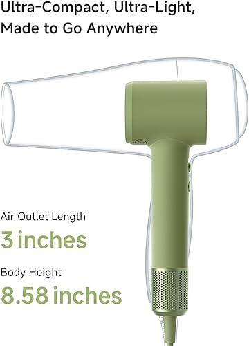 Miniatura 2 de Laifen Mini secador de pelo, ligero y compacto, de alta velocidad, 200M, con motor sin escobillas de 110, 000 RPM para secado rápido, bajo ruido,