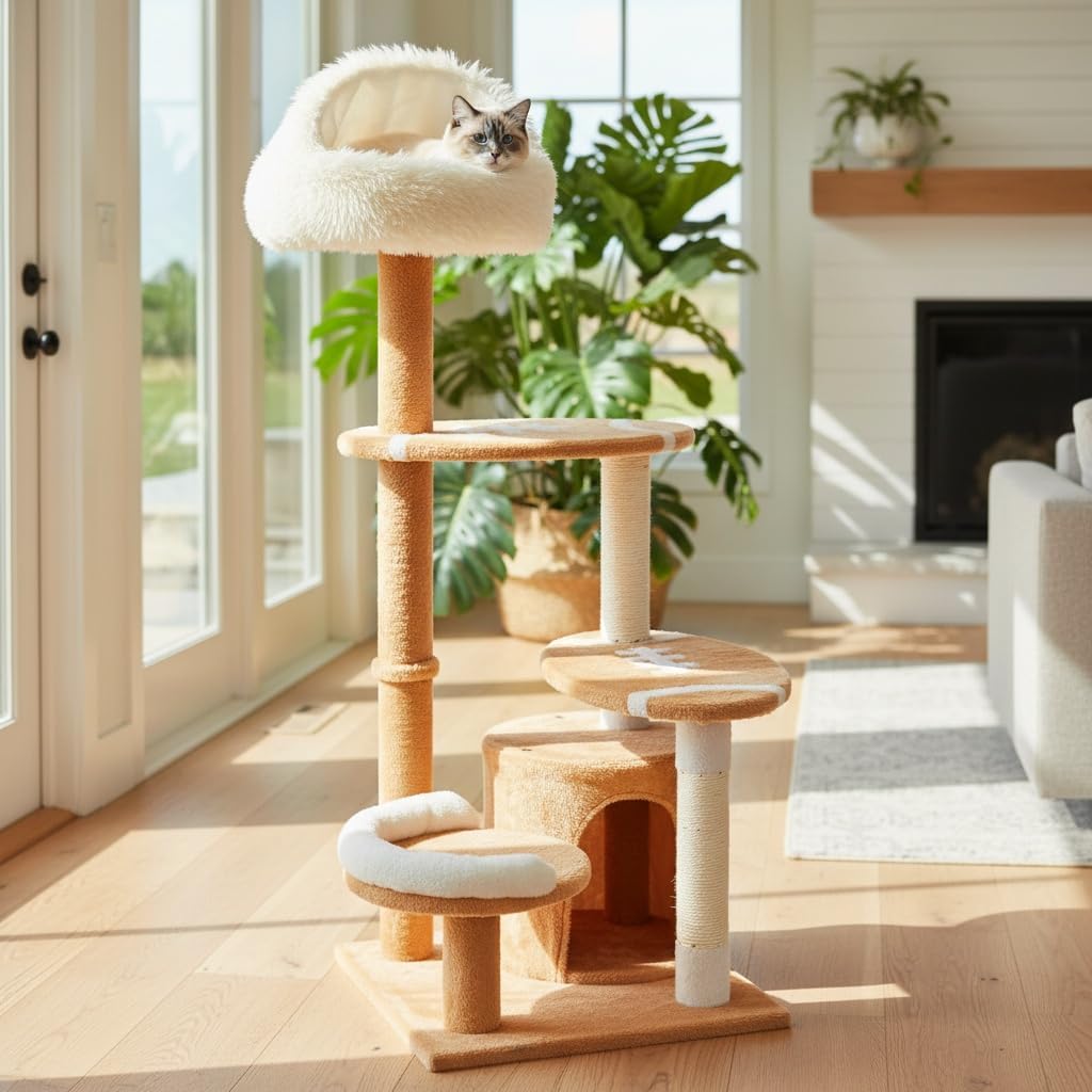 Erinnyees 51" Football Cat Tree Tower for Indoor Cats, Game Day Sports Themed Cat Condo with Sisal Scratching Posts & Hammock, Unique Pet Furniture Gifts for Fans