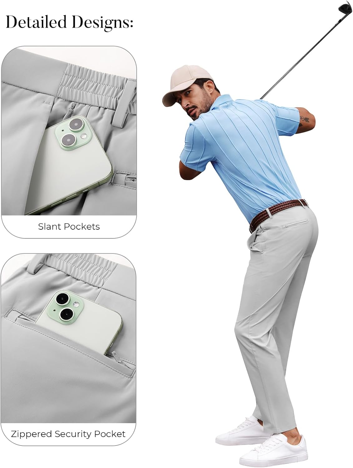 PJ PAULl Jones Mens Golf Pants Stretch Tapered Wrinkle Free Pants Casual Lightweight Trousers with 5 Pockets - Image 6