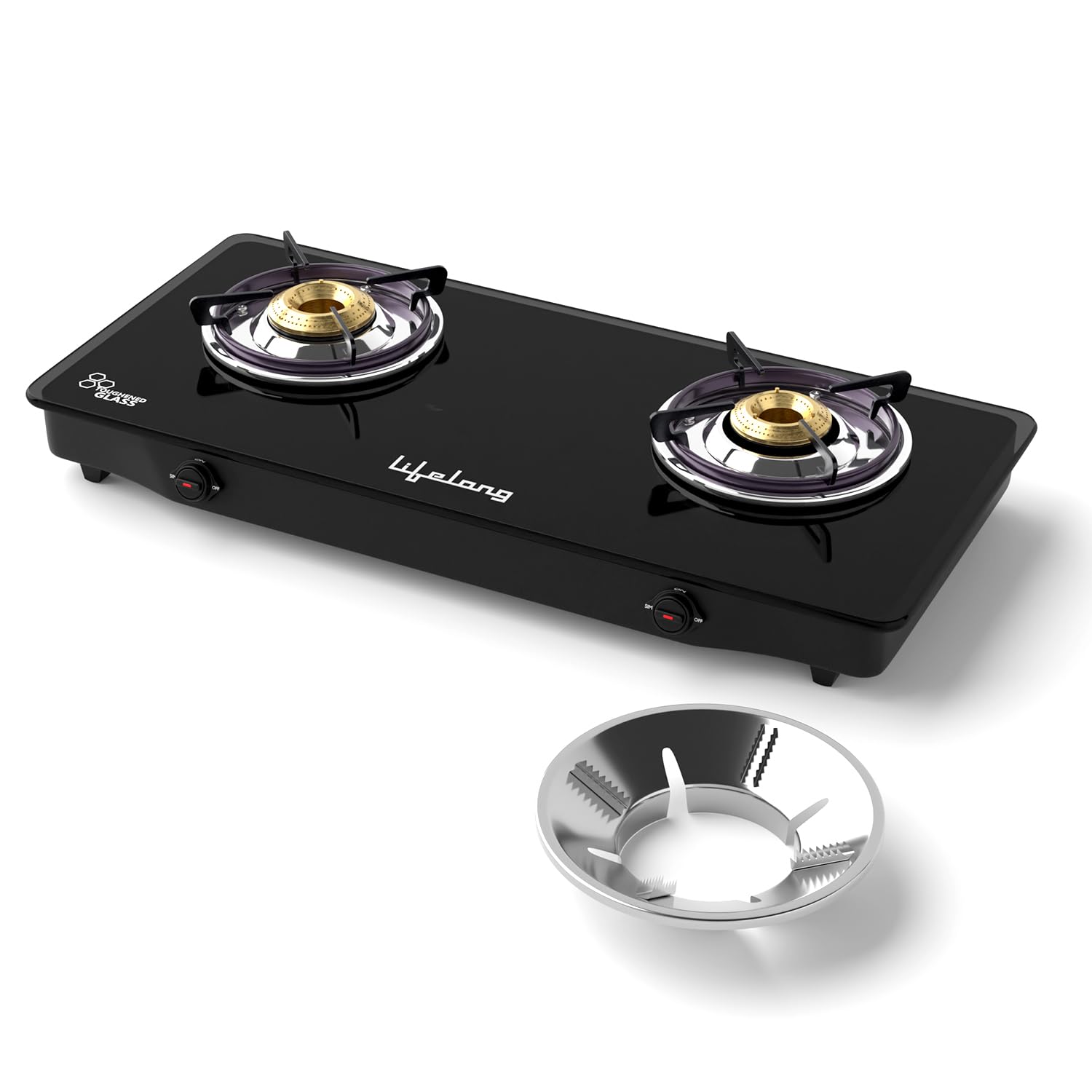 Lifelong 2 Burner Gas Stove with Free Gas Saver | Manual Ignition Cooktop, Modern Glass Stove Top for Modular Kitchen, ISI Certified & Compatible with LPG |1 Year Manufacturer’s Warranty (LLGS10GSS)