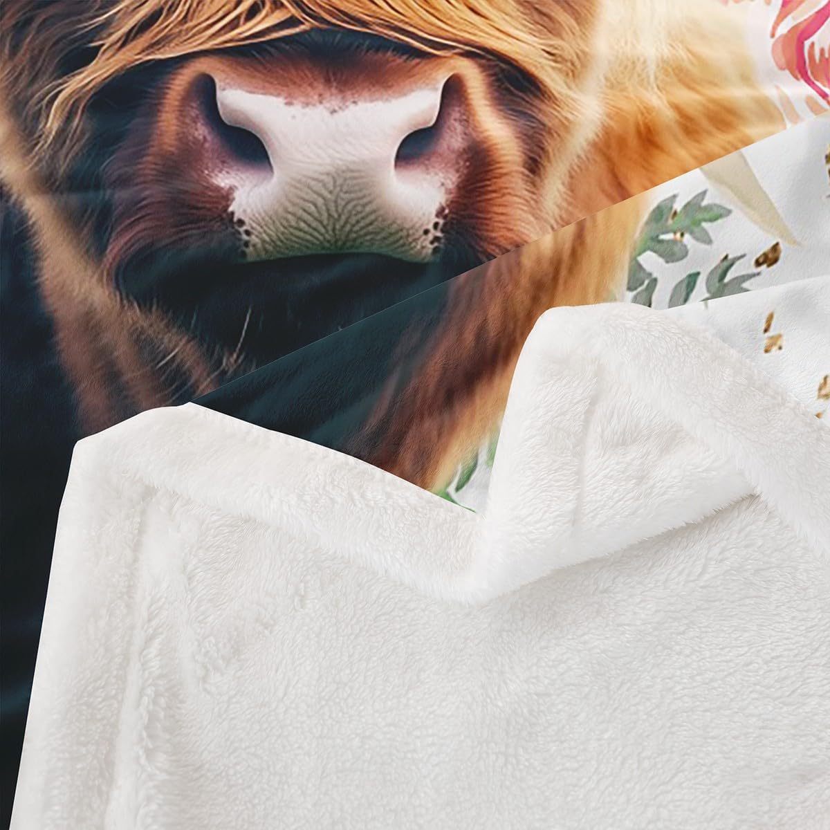 Erosebridal Highland Cow Fleece Throw Blanket - 60"x80" Rose Flowers Bed Blanket for Kids, Child Girls - Wild, Rustic Farmhouse Crib Stroller Decor