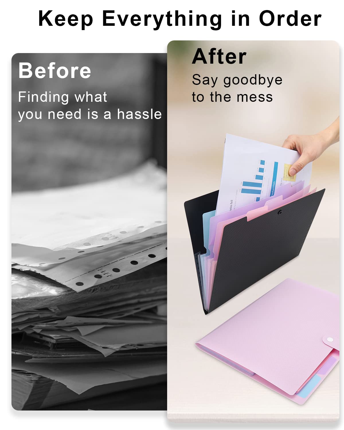 Maimis 5 pcs Expanding File Folder, 5 Pocket Cute Folders with