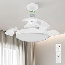 Airwit 41cm Silencieux Ventilateur Plafond avec Lumiere et Pales Rétractables, E27 Dimmable 30W Lampe Ventilateur Plafond LED avec Telecommande pour Petite Chambre Salon Cuisine, 4 Vitesses, Blanc