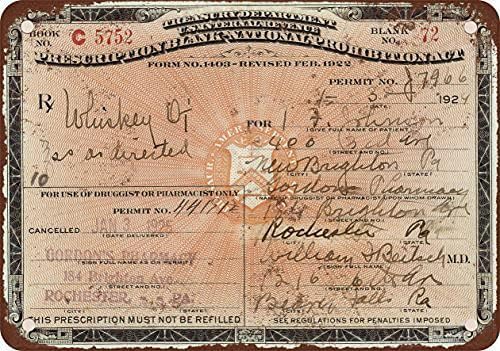 Kexle Prescription for Whisky During Prohibition - Letrero de metal para reproducción de estilo vintage, 8 x 12 pulgadas