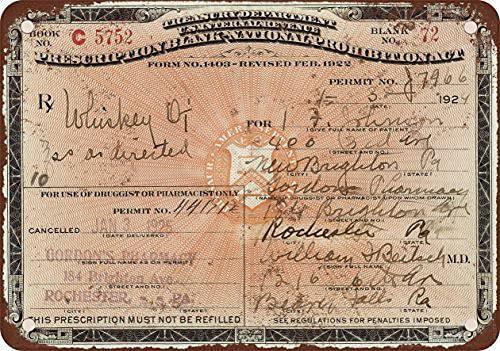 Prescription for Whiskey During Prohibition Vintage Reproduction Metal Tin Sign 8x12 Inch