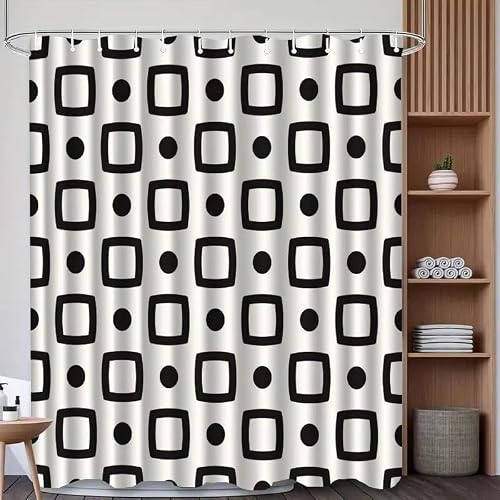 KELAIMI Black and White Abstract Geometric Shower Curtain,Mid-Century Modern Bathroom Curtains with Hooks,Waterproof Quick-Dry Bathtub Curtains Black 180X180Cm