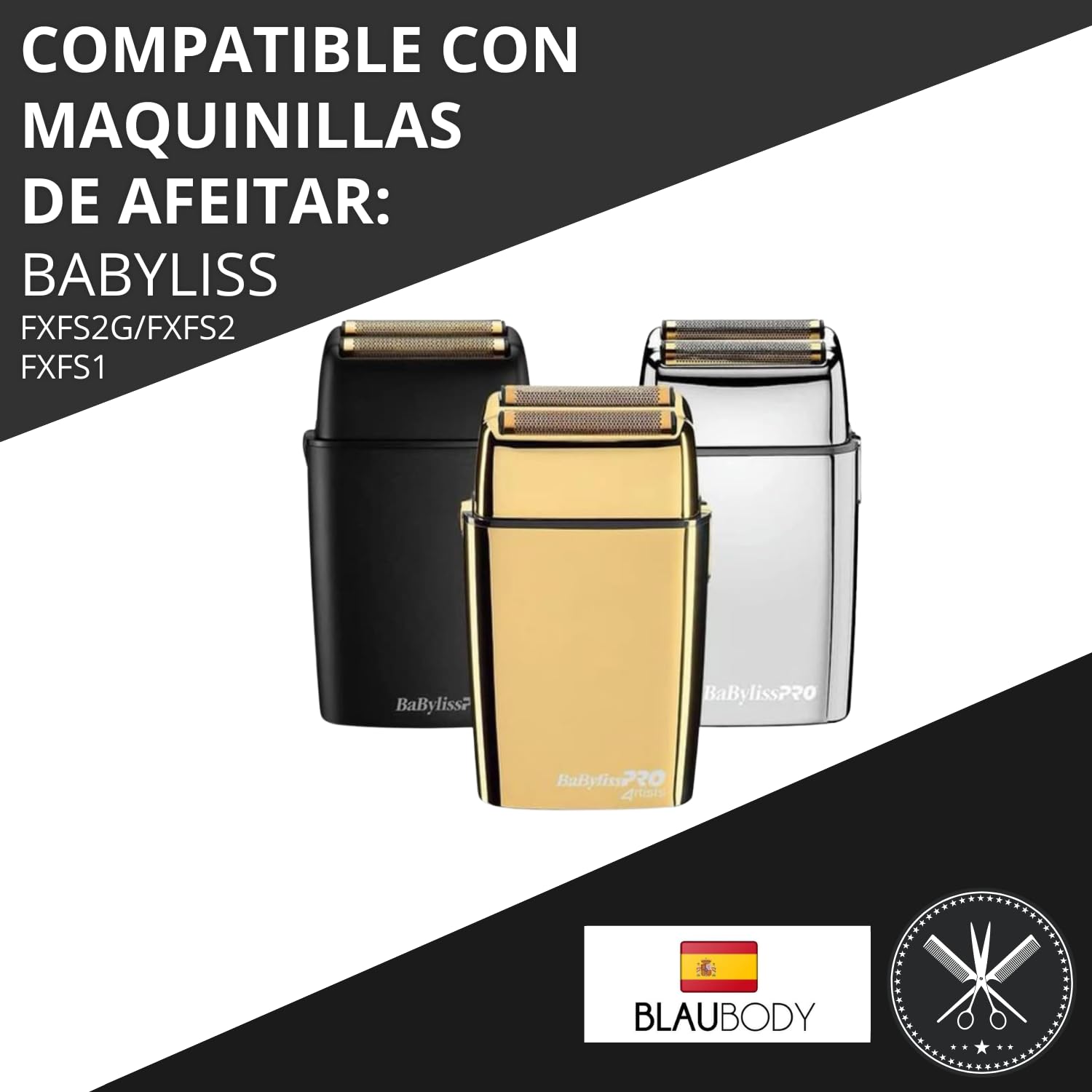 Cabezal de Repuesto x1 Compatible Con Afeitadora Profesional Babyliss Shaver Pro Dual Fxfs2/fxfs2g Repuestos de Peluquería Afeitado de Pelo de Hombre Barba - Cuchilla de Repuesto Para Maquina Barberia