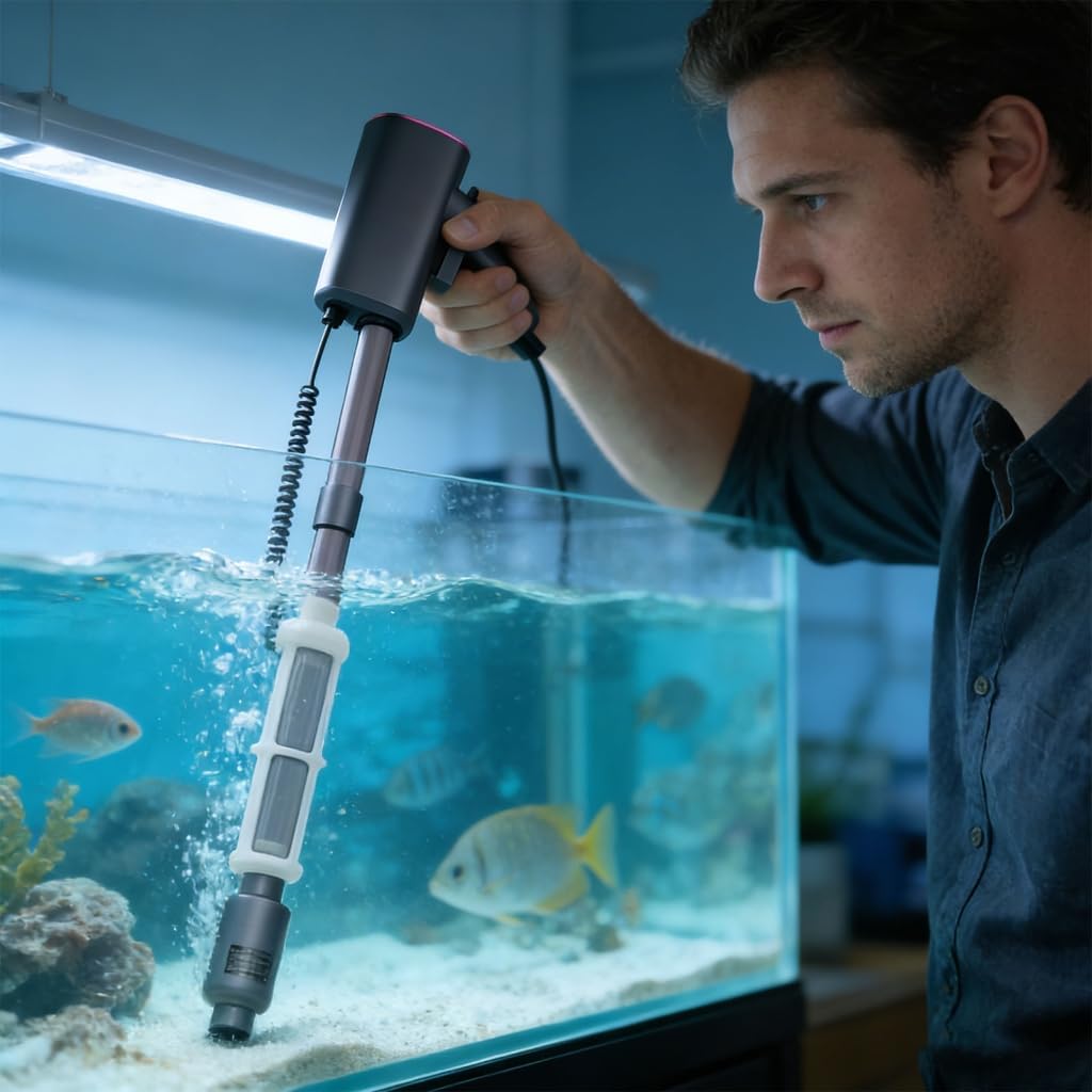 Electric Aquarium Vacuum Gravel Cleaner: Rechargeable Fish Tank Cleaner with 4 Adjustable Suction, Anti-Clog for Debris Clean & Sand Washing,Automatic Water Changer with 12V Safe for S/L Tank (6W)