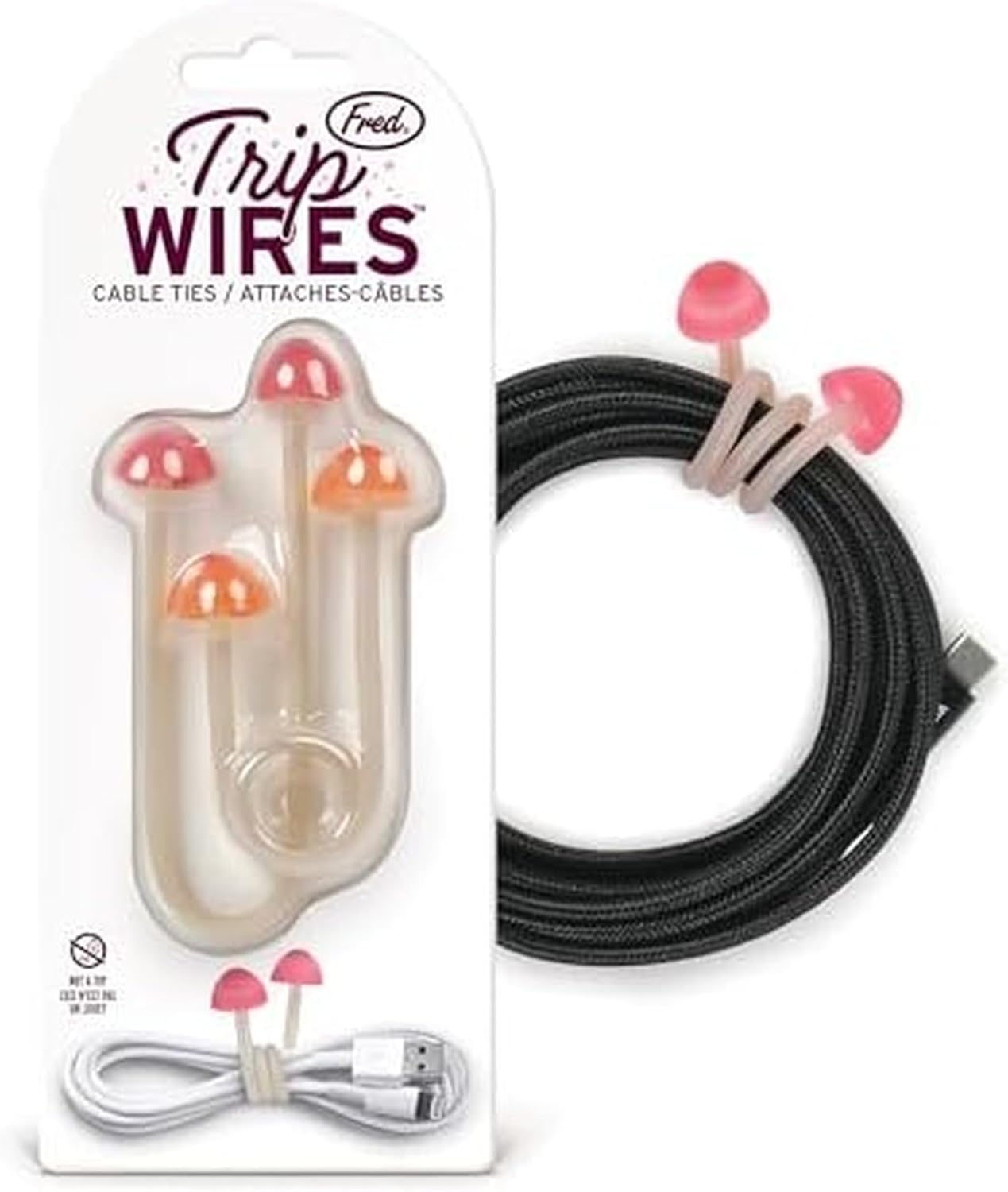 Genuine Fred TRIP WIRES, Mushroom Cable Ties, Set of 2, 4" long, Easily bends for holding and bundling, Multipurpose cord organizer for school, home, office, Cottagecore decor
