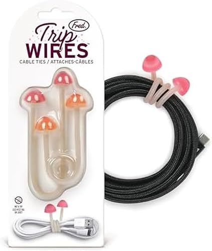 Genuine Fred TRIP WIRES, Mushroom Cable Ties, Set of 2, 4" long, Easily bends for holding and bundling, Multipurpose cord organizer for school, home, office, Cottagecore decor