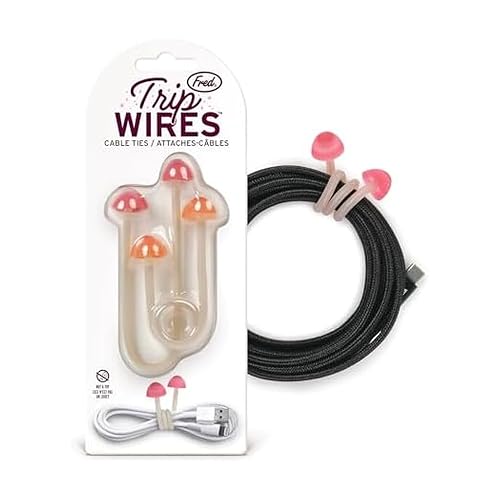Genuine Fred TRIP WIRES, Mushroom Cable Ties, Set of 2, 4" long, Easily bends for holding and bundling, Multipurpose cord organizer for school, home, office, Cottagecore decor
