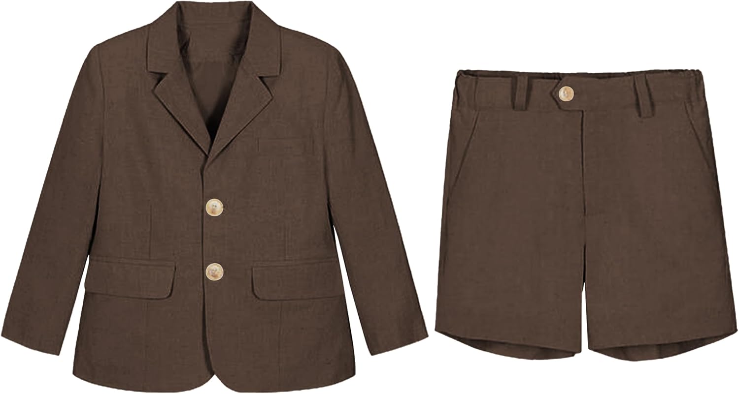 Boys Suits 2 PC Slim Fit Linen Blazer Shorts Set Summer Beach Wedding Outfit Formal Prom Party Tuxedo for Kids