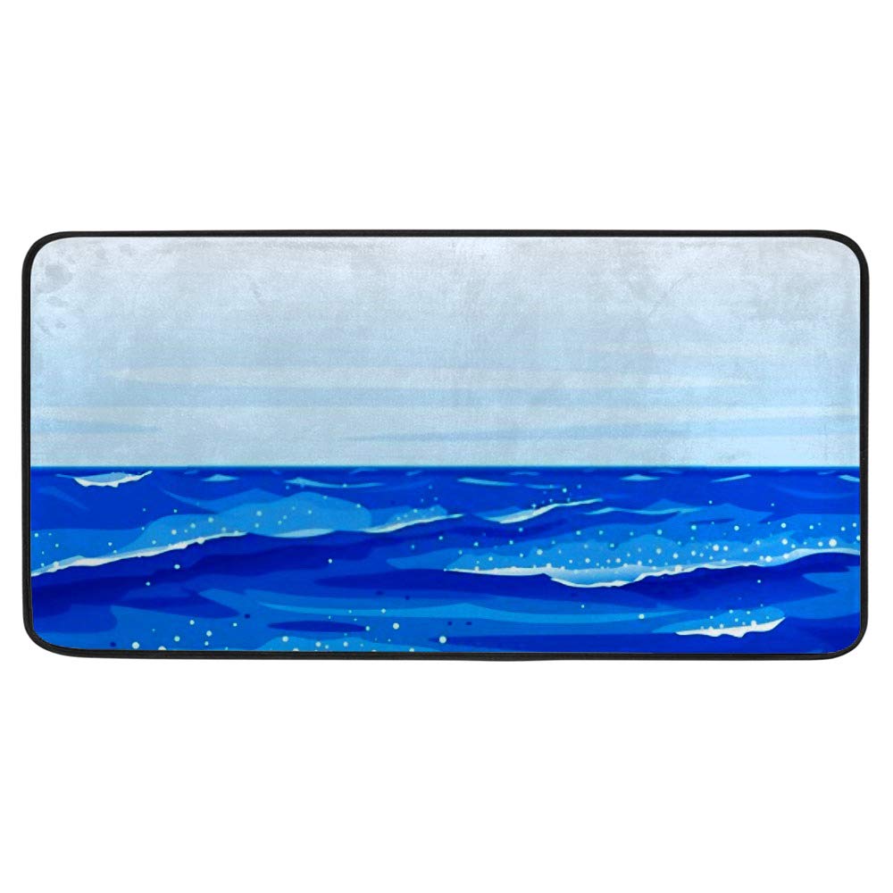 Tapis de cuisine en polyester antidérapant Cheshongg motif vagues 100x50 cm couleur 1