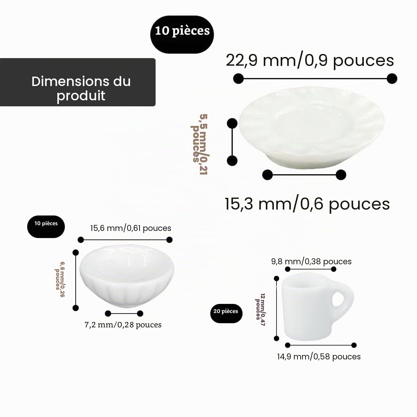 Tasses Miniatures 40 Pièces, Accessoires de Cuisine Miniatures, Forme de Simulation, Style Mignon, Résine/Plastique Cuisine Miniature, Adapté au Jeu de Rôle, Accessoires, Décoration de Table