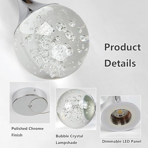 Miniatura 6 de Moderna lámpara colgante de cristal cromado, mini candelabro de globo regulable, luz LED colgante de techo, luz de lujo de cristal de burbujas para